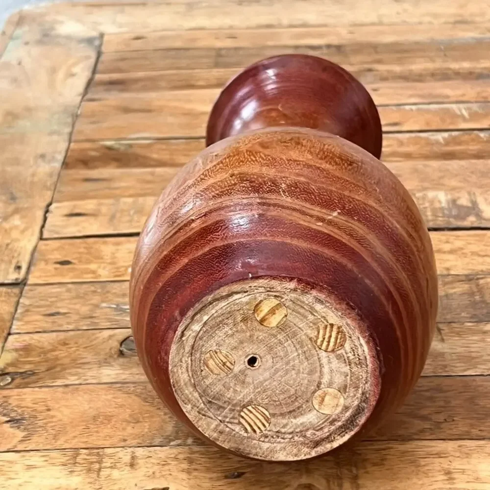 Mid Century Modern Hand Turned Wooden Vase 10.5